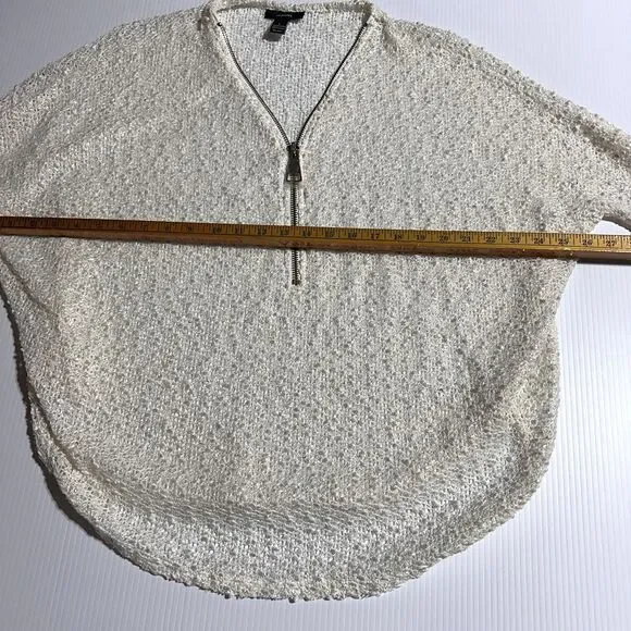 Alfani Top Women’s Size L Large Cream Gold Open Knit Quarter Zip Popover NWT - Picture 9 of 10